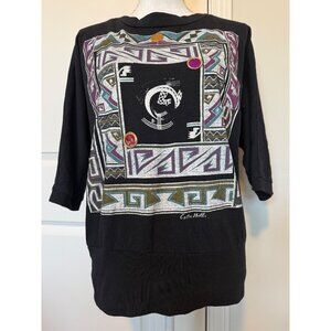 Vtg 80s Cotton Mills Graphic Shirt M Mod Abstract Retro Aztec Jersey Cotton USA
